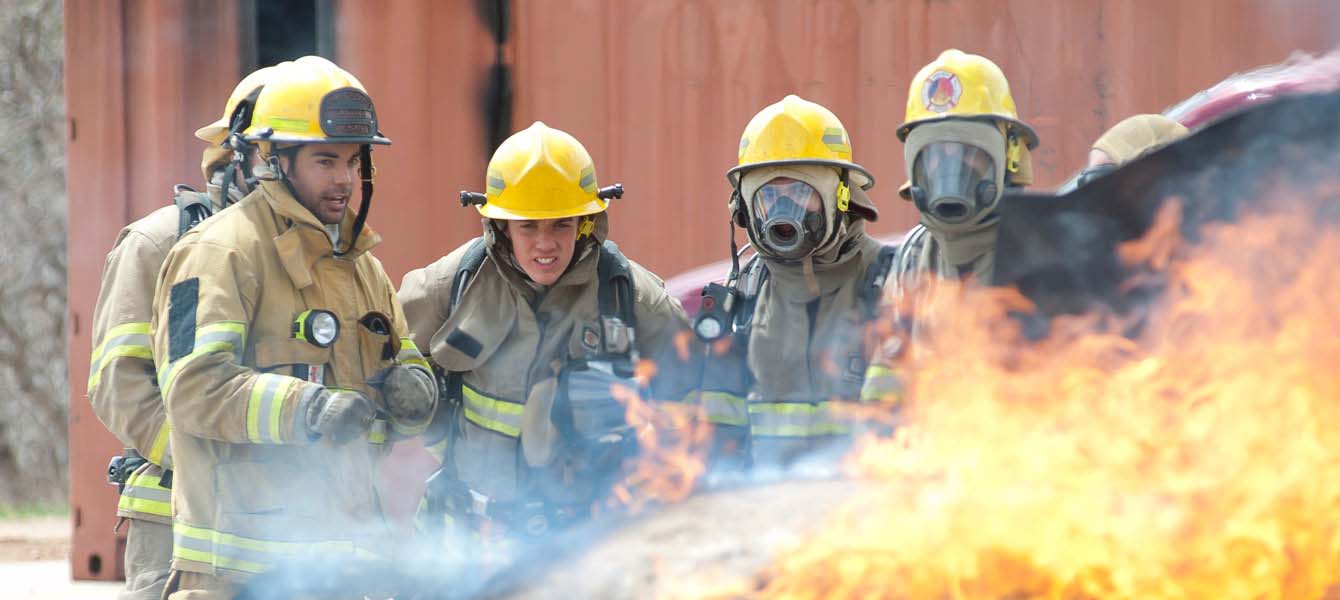 Firefighters observing fire