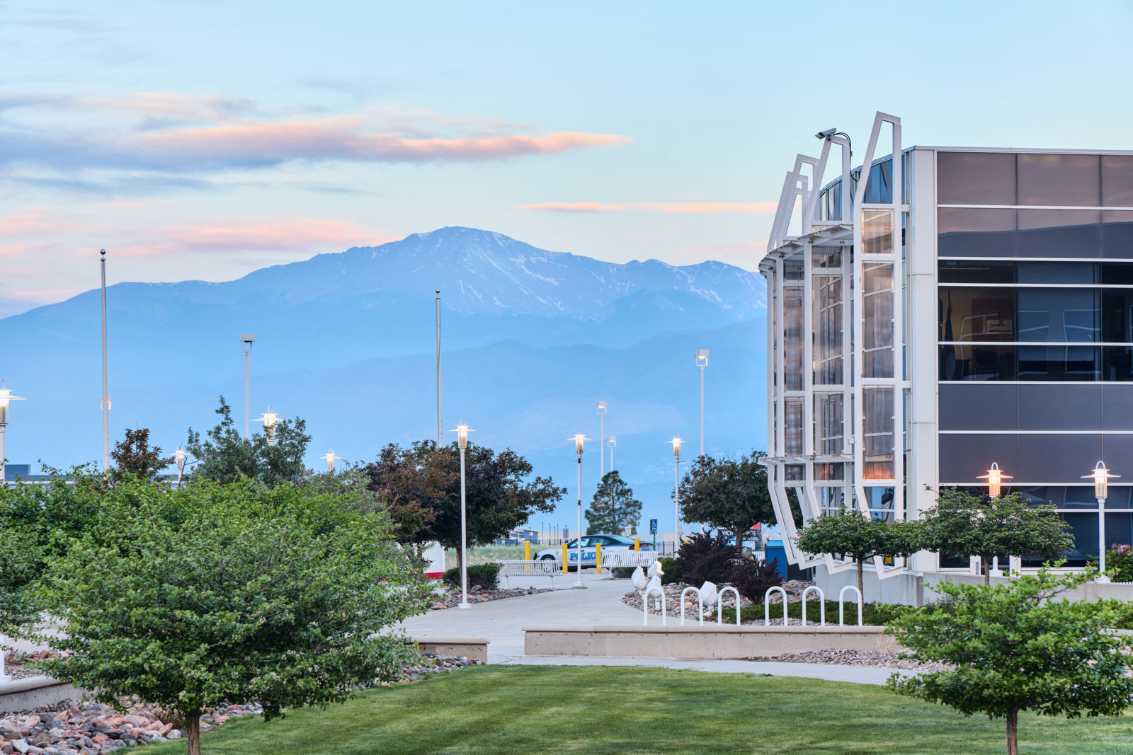 Rampart Range campus with Pikes Peak in the background