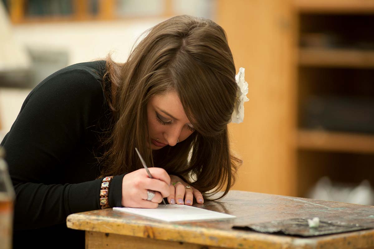 Person studying in classroom