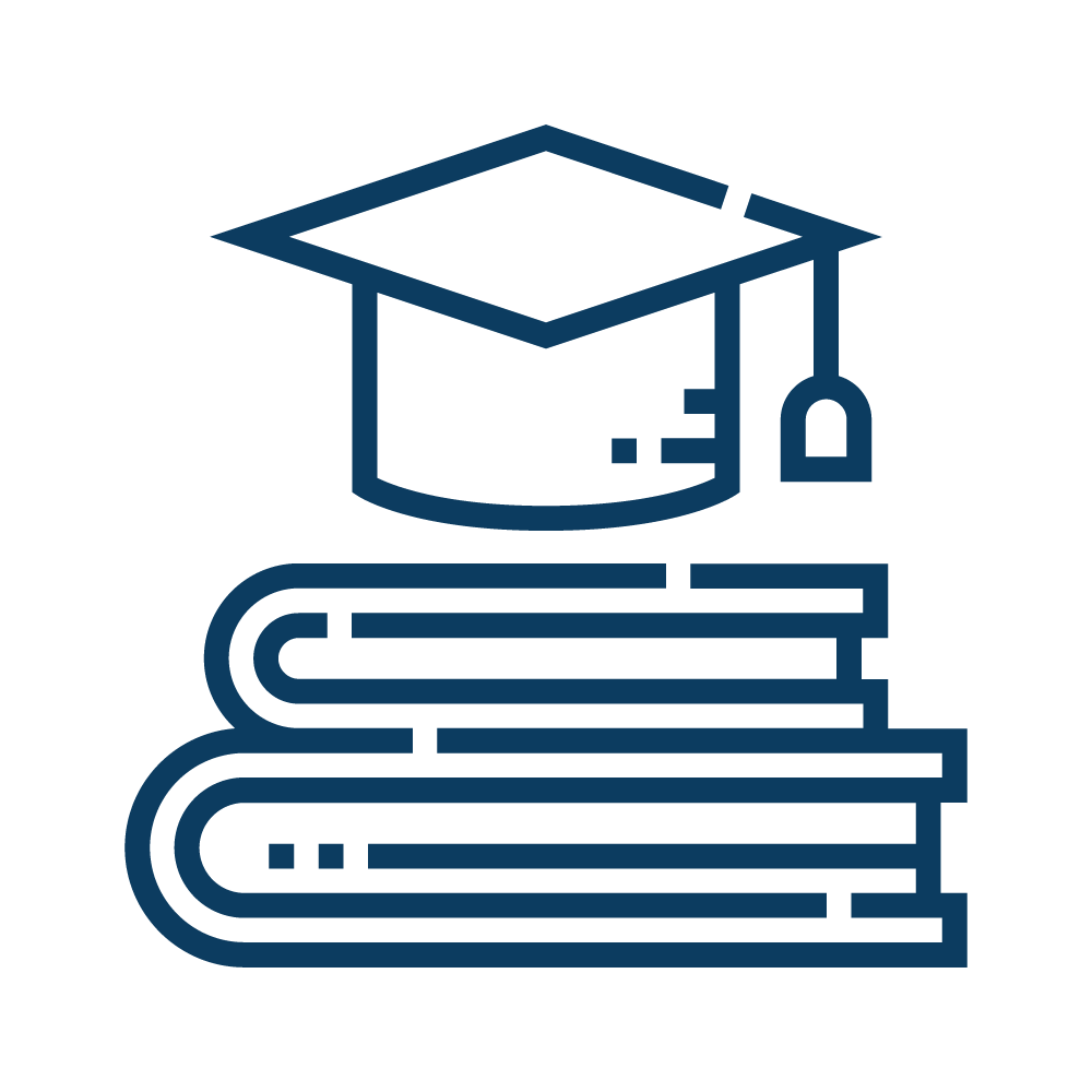 graduation cap hovering over a stack of books