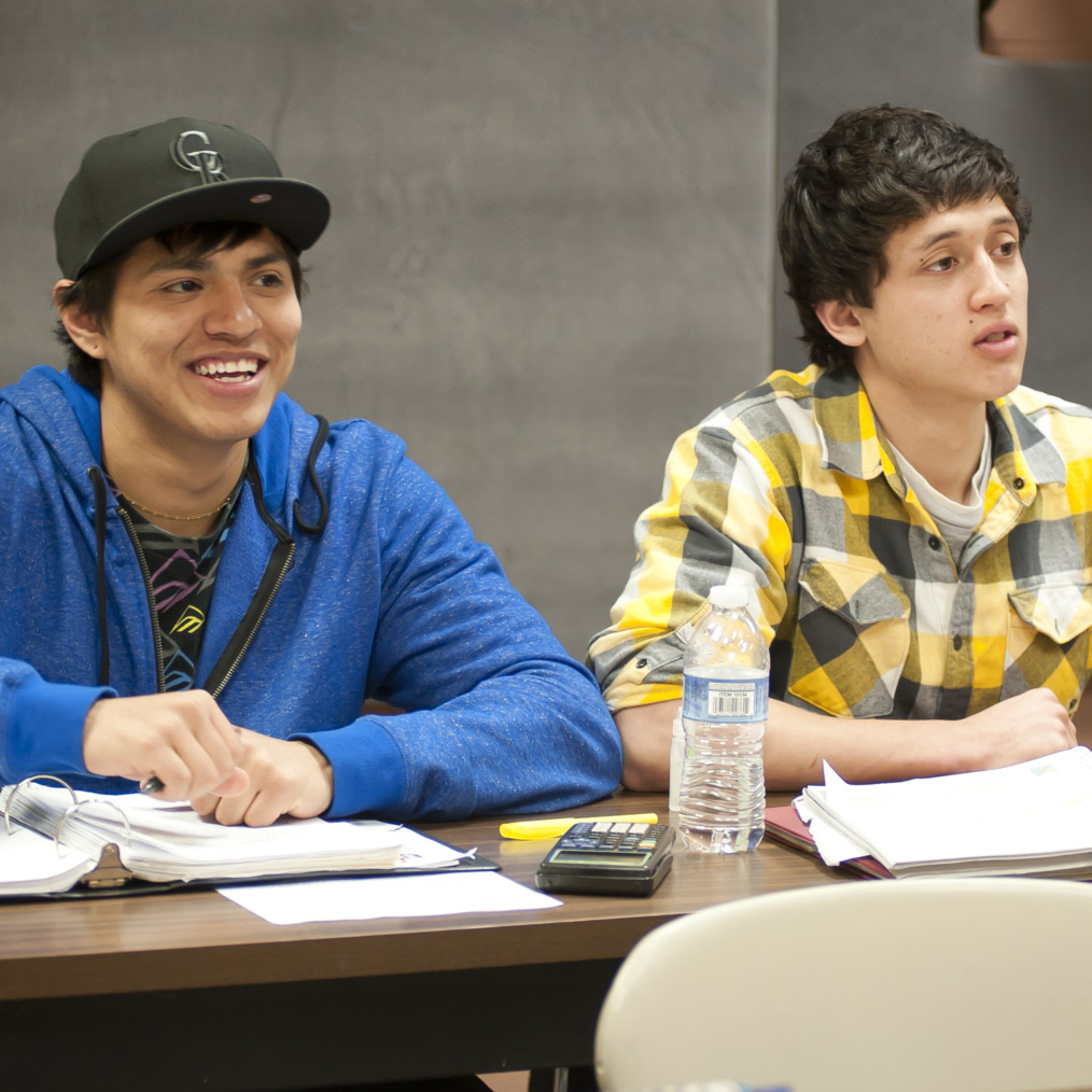 Two male students in class