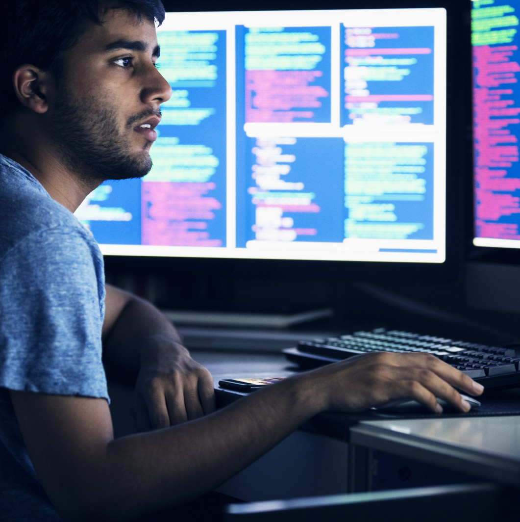 studnet working on cyber project 