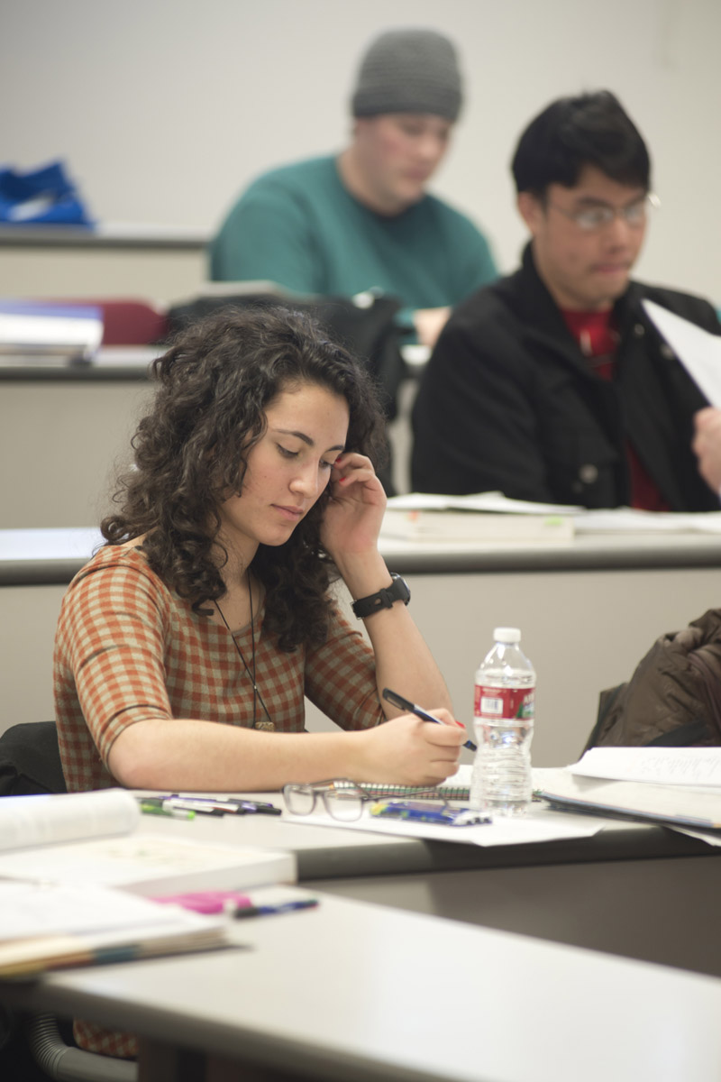 Person studying in classroom