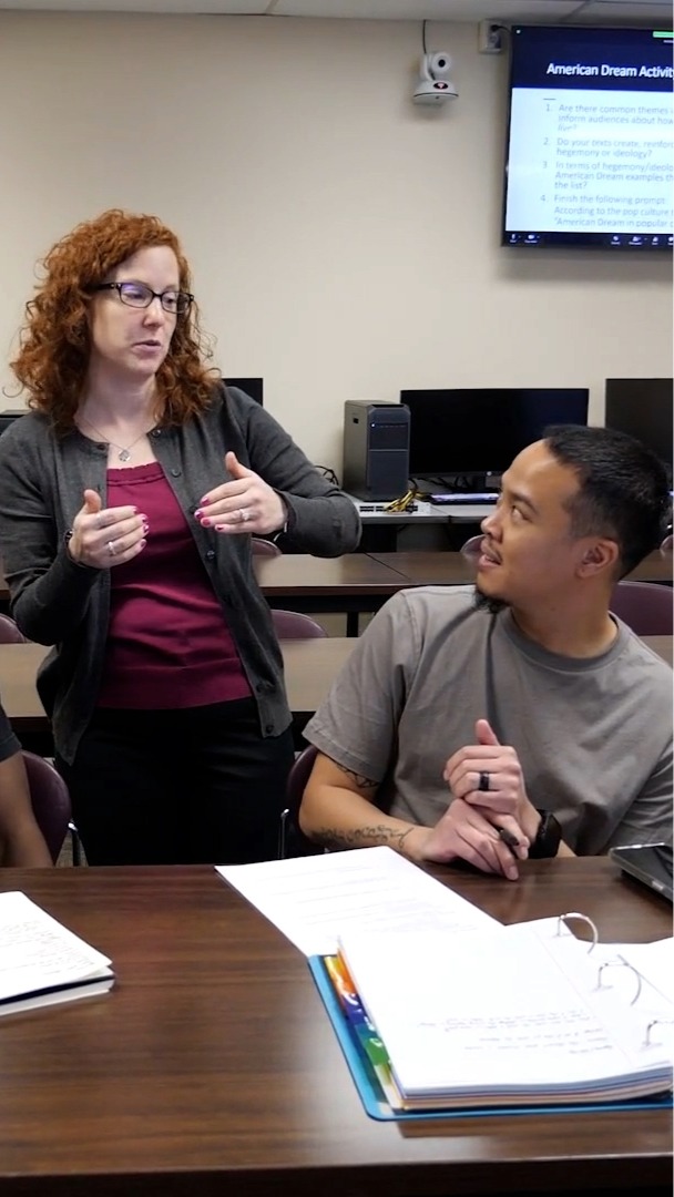 instructor talking with student 
