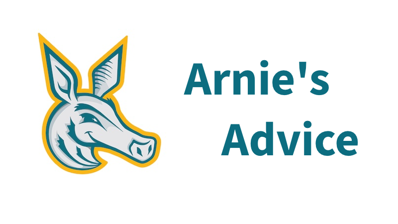 Arnie's Advice banner with graphic of PPSC mascot Arnie Aardvark 