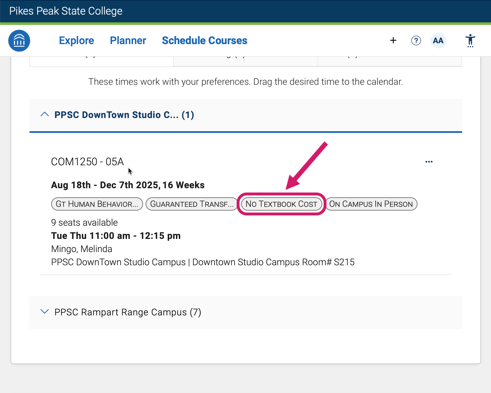 No Textbook cost tag location in navigate
